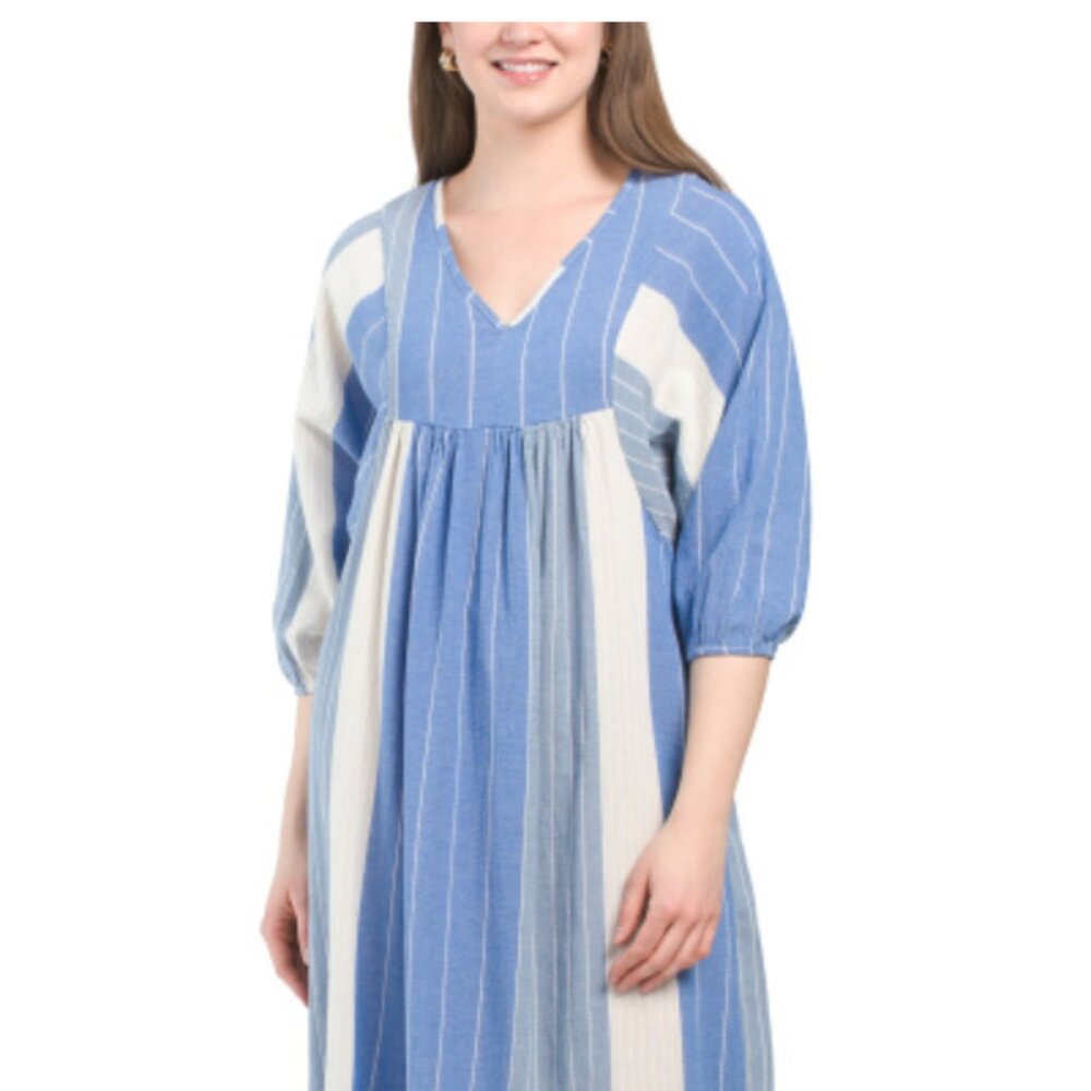 Laura Gotti Boho Midi Dress in Blue and White